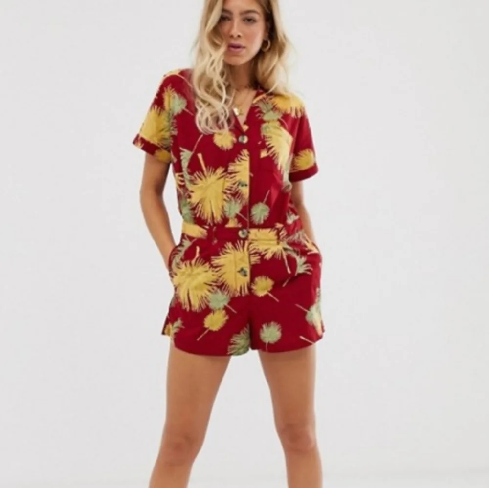 Free People Malibu Tropical Safari Floral Romper XS Oversized Boxy